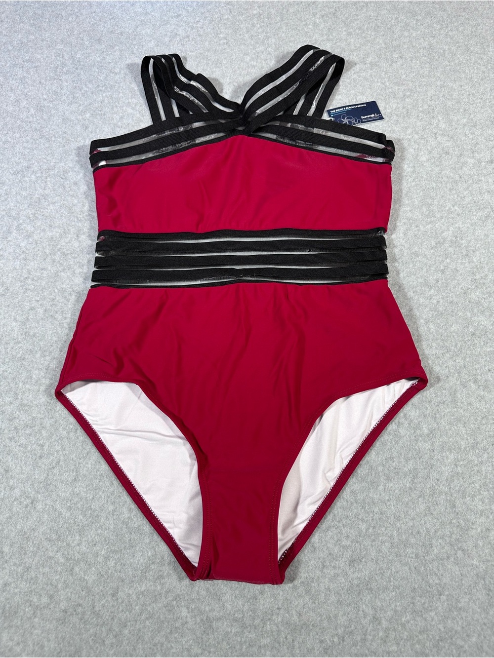 Summer Mae One-Piece Swimsuit with Sheer & Black Striped Accents